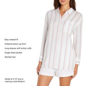 Gap Women’s Linen Button Shirt Color Multi Long Sleeve Casual Relaxed Fit S